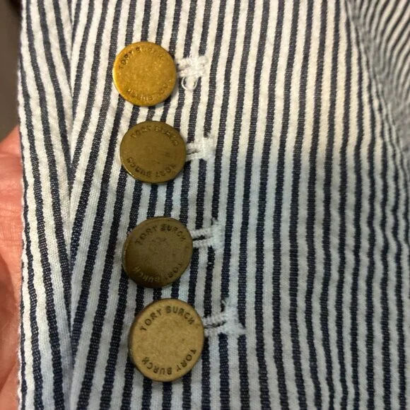 Tory Burch Women's Blue White Striped Blazer XL - Picture 5 of 9